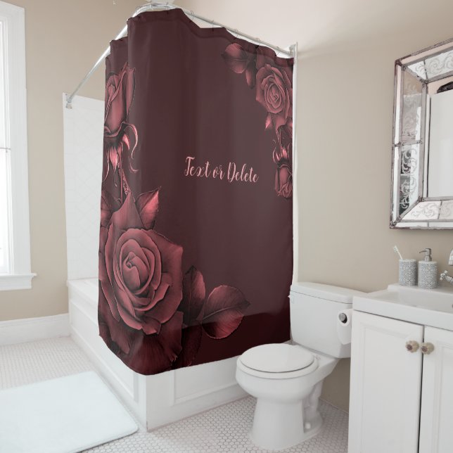 Rideaux De Douche Roses Roses Rouges Fleurs Maroon Rustique (En situation)