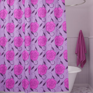 Rideaux De Douche Roses roses sur fond violet