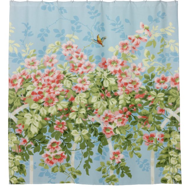 Rideaux De Douche Roses SAUVAGES, FEUILLES VERTS, OISEAU VOLANT DANS (Devant)