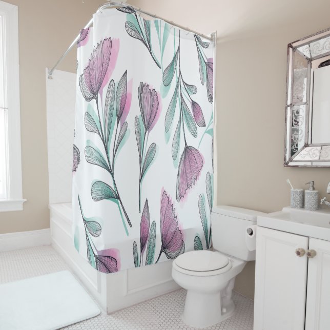 Rideaux De Douche Roses violets (En situation)