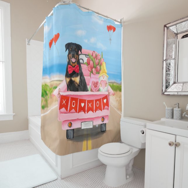 Rideaux De Douche Rottweiler Chien Valentine's Day Truck (En situation)
