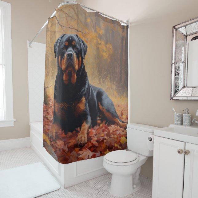 Rideaux De Douche Rottweiler dans les feuilles d'automne automne aut (En situation)