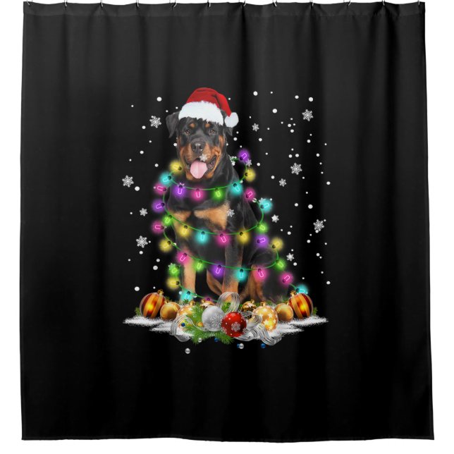 Rideaux De Douche Rottweiler Père Noël Christmas Tree Lights Noël (Devant)