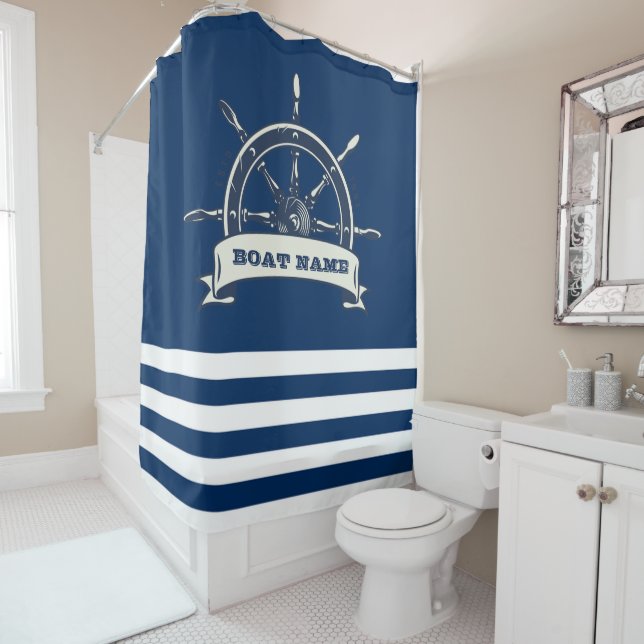 Rideaux De Douche Roue nautique, Bleu de la Marine (En situation)