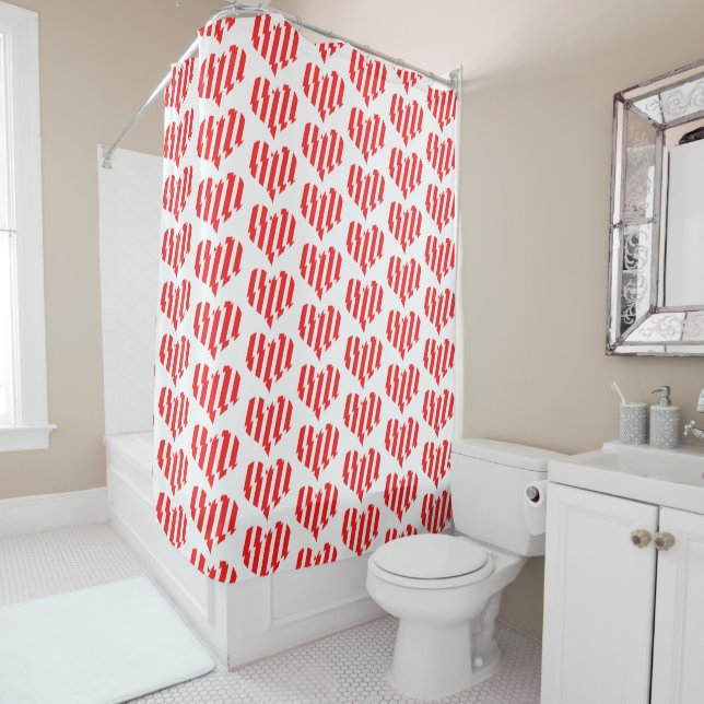 Rideaux De Douche Rouge Abstrait n Blancs Valentine Coeur (En situation)