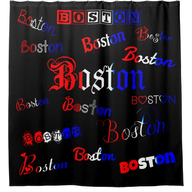 Rideaux De Douche Rouge, blanc et bleu Boston (Devant)