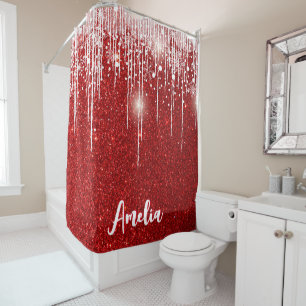 Rideaux De Douche Rouge Blanc Snowflake Votre nom
