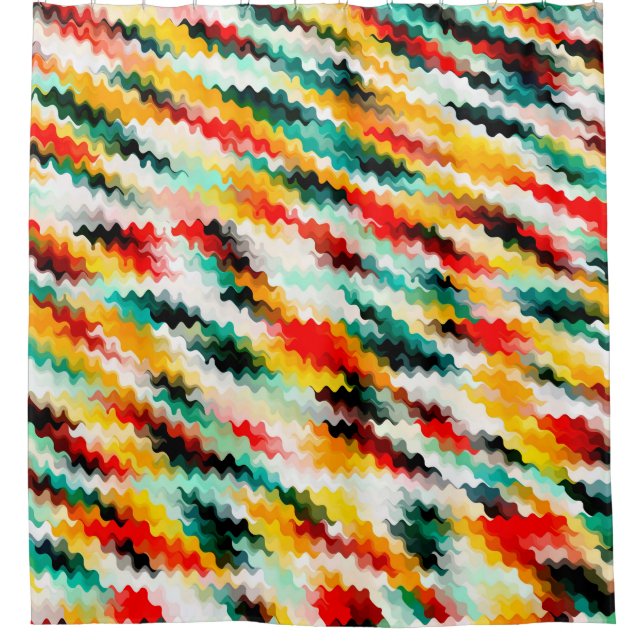 Rideaux De Douche Rouge bleu vert jaune blanc Motif Abstrait (Devant)