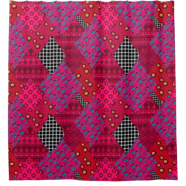 Rideaux De Douche Rouge Crimson coloré patchwork (Devant)