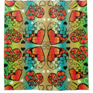 Rideaux De Douche Rouge et vert Whimsical Romantique Coeurs motif