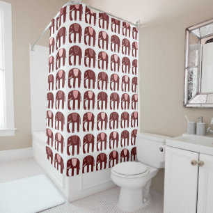Rideaux De Douche Rouge Motif rose éléphant