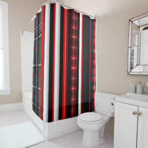 Rideaux De Douche Rouge Noir Abstrait Plaid Collection tendance