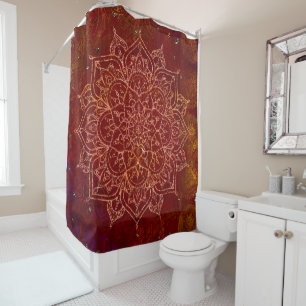Rideaux De Douche Rouge Rouille Mandala Or Glamour Moderne Chic