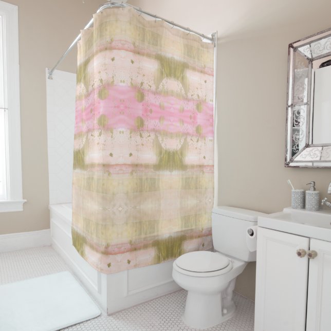 Rideaux De Douche Rougissent l'aquarelle fascinante d'or rose (En situation)