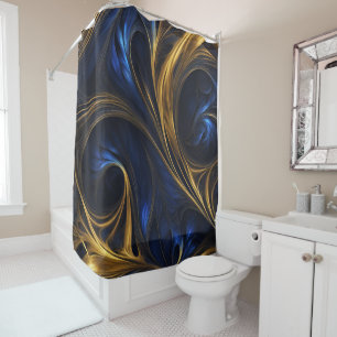 Rideaux De Douche Royal Blue Gold Abstrait Swirl