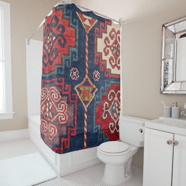 Rideaux De Douche Royal Blue Red Kazak El Paso Vibes  (En situation)