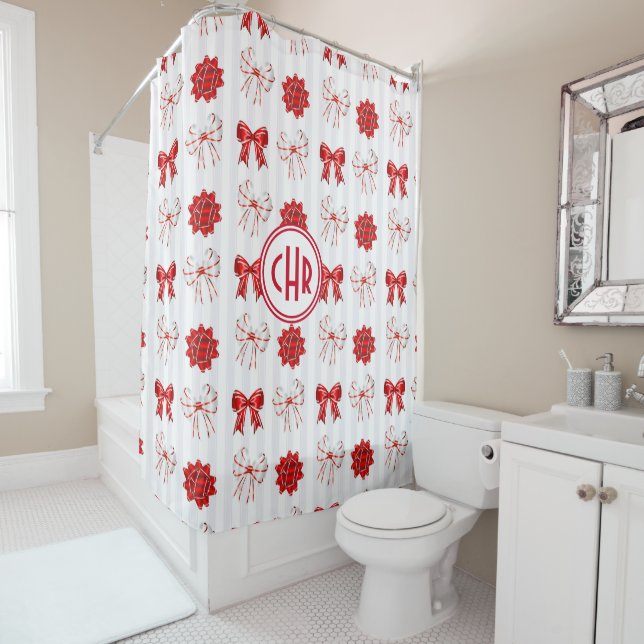 Rideaux De Douche Ruban rouge et blanc mou | Arrière - plan blanc (En situation)