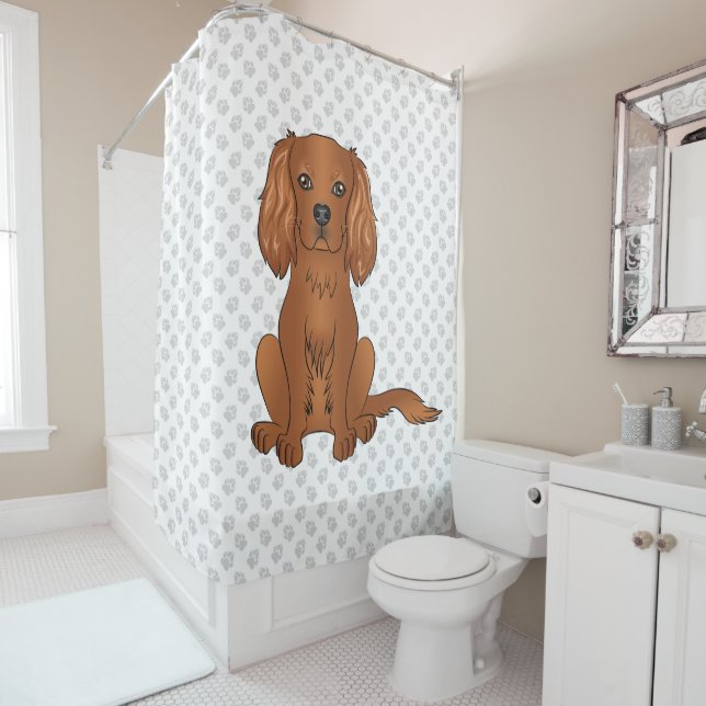 Rideaux De Douche Ruby Cavalier King Charles Spaniel & Paws (En situation)