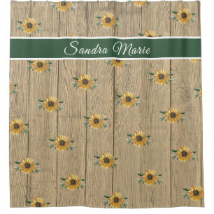 Rideaux De Douche Russe Tan Vert Golden Jaune Sunflower Wood