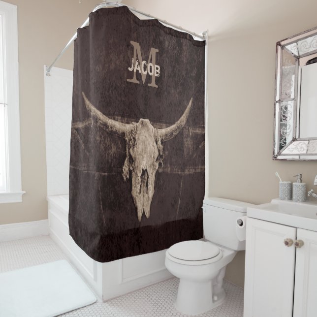 Rideaux De Douche Russe Vieux Ouest Brown Beige Taureau Taureau Mono (En situation)