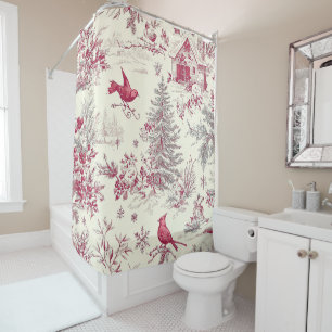 Rideaux De Douche Rustic Bird et Poinsettia Motif de Noël (17)