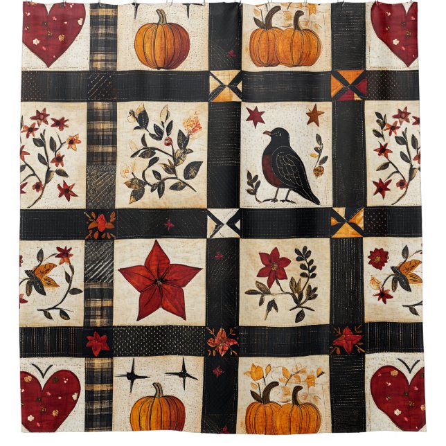 Rideaux De Douche Rustic Fall Quilt Motif | Patchwork agricole (Devant)