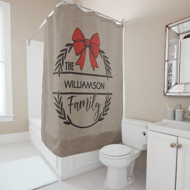 Rideaux De Douche Rustic Laurel Holiday Wreath Nom de famille (En situation)