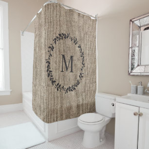 Rideaux De Douche Rustic Laurel Wreath Farmhouse Style Monogramme