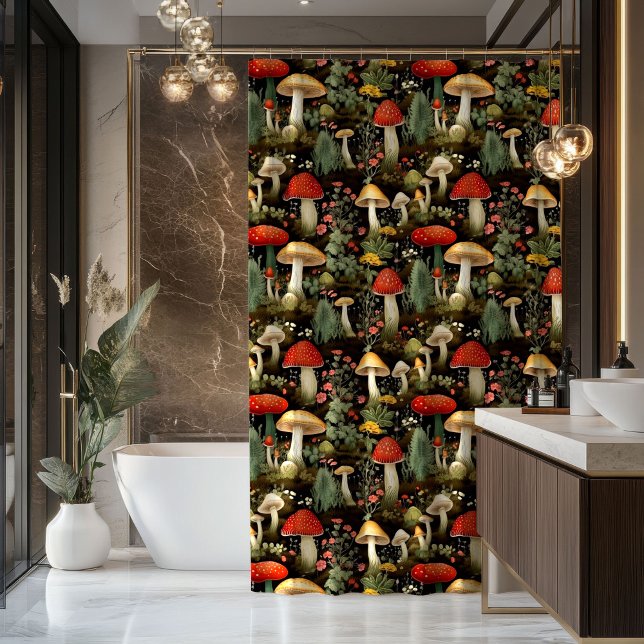 Rideaux De Douche Rustic Mushroom Curtain Nature’s Whimsy in Style (Earthy Mushroom Curtain Vintage Woodland Vibes)