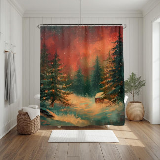 Rideaux De Douche Rustic Winter Wonderland Christmas Shower Curtain