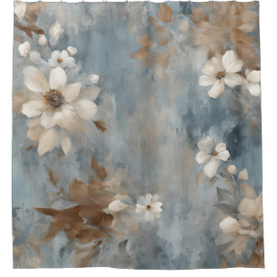 Rideaux De Douche Rustique Floral Bleu Marron Crème Maison de Campag
