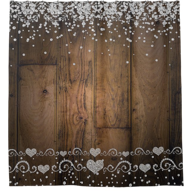 Rideaux De Douche Rustique Pays Bois Glam Diamants Diamant Étincelle (Devant)