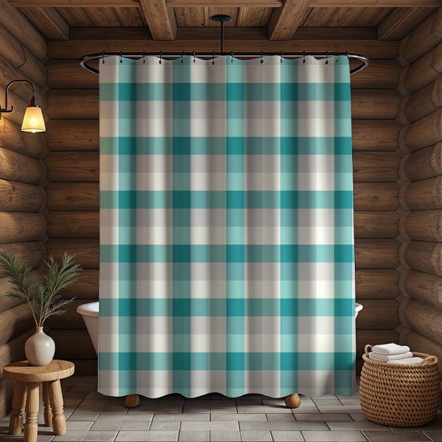 Rideaux De Douche Rustique Plaid Turquoise gris beige (Créateur téléchargé)