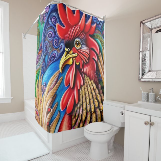 Rideaux De Douche Sa Majesté d'or - Le coq (En situation)