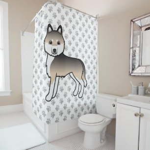 Rideaux De Douche Sable Sibérie Husky mignon chien de dessin