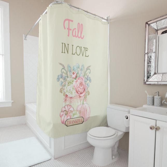 Rideaux De Douche Sage d'ivoire rose Citrouille de Thanksgiving Shab (En situation)
