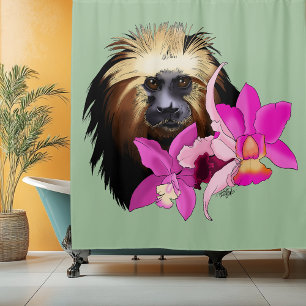 Rideaux De Douche Sage Floral Tamarin Lion à Tête Dorée Singe