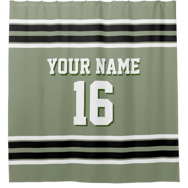 Rideaux De Douche Sage Green Black White Strips Sports Jersey (Devant)