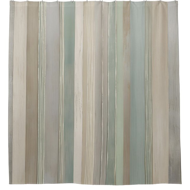 Rideaux De Douche Sage Green Dusty Blue Taupe Grey Farmhouse Stripe (Devant)