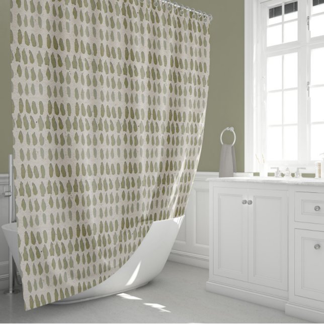 Rideaux De Douche Sage Stripes De Brush Strokes (Sage Striped Brush Strokes Shower Curtain from Jenn Steffen Art for Studio Posies.)