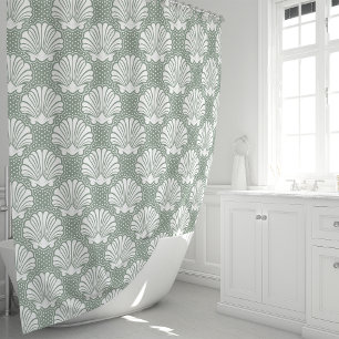Rideaux De Douche Sage Vert et Coquillages Blancs Côtiers