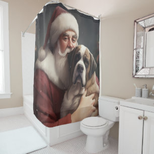 Rideaux De Douche Saint Bernard avec le Père Noël Festif Noël