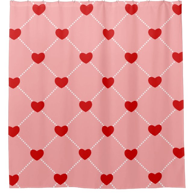Rideaux De Douche Saint-Valentin rétro points cœurs rose rouge (Devant)