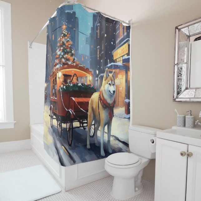 Rideaux De Douche Saison de Noël Akita (En situation)