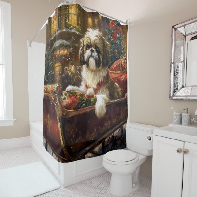 Rideaux De Douche Saison de Noël Shih Tzu (En situation)