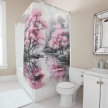 Sakura sur la peinture à l'encre de rivière