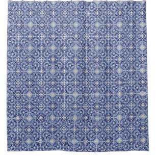 Rideaux De Douche Salle de bain vintage bleu - Cobalt & Carreaux bla