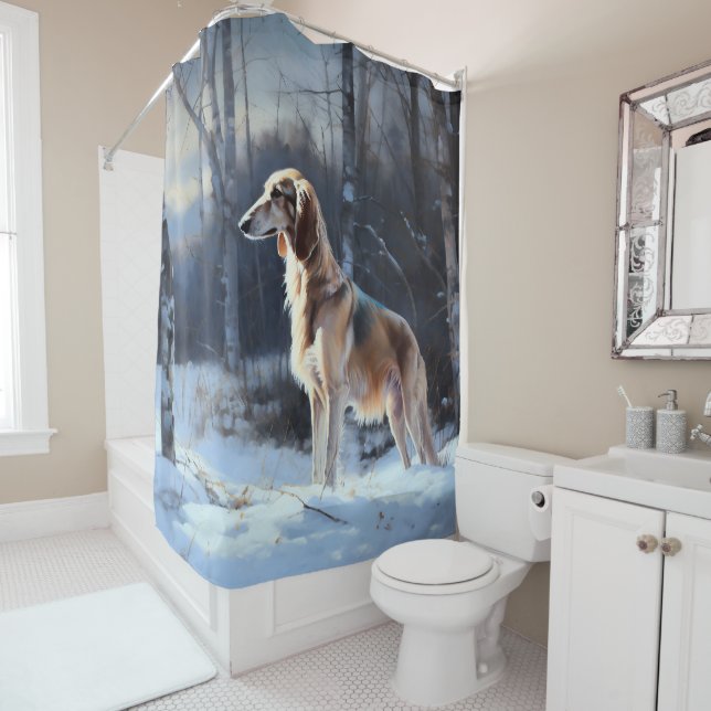 Rideaux De Douche Saluki Laisser neiger Noël (En situation)