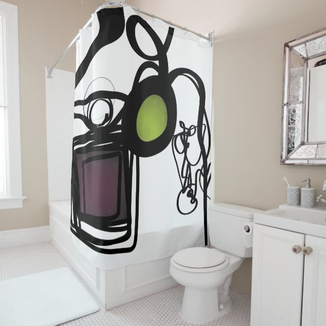 Rideaux De Douche Salutations de Philydion : Abstrait noir & blanc (En situation)