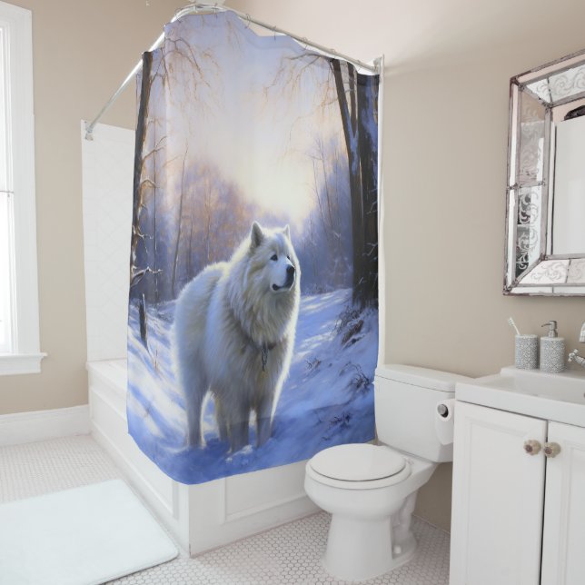 Rideaux De Douche Samoyed Let It Snow Christmas (En situation)